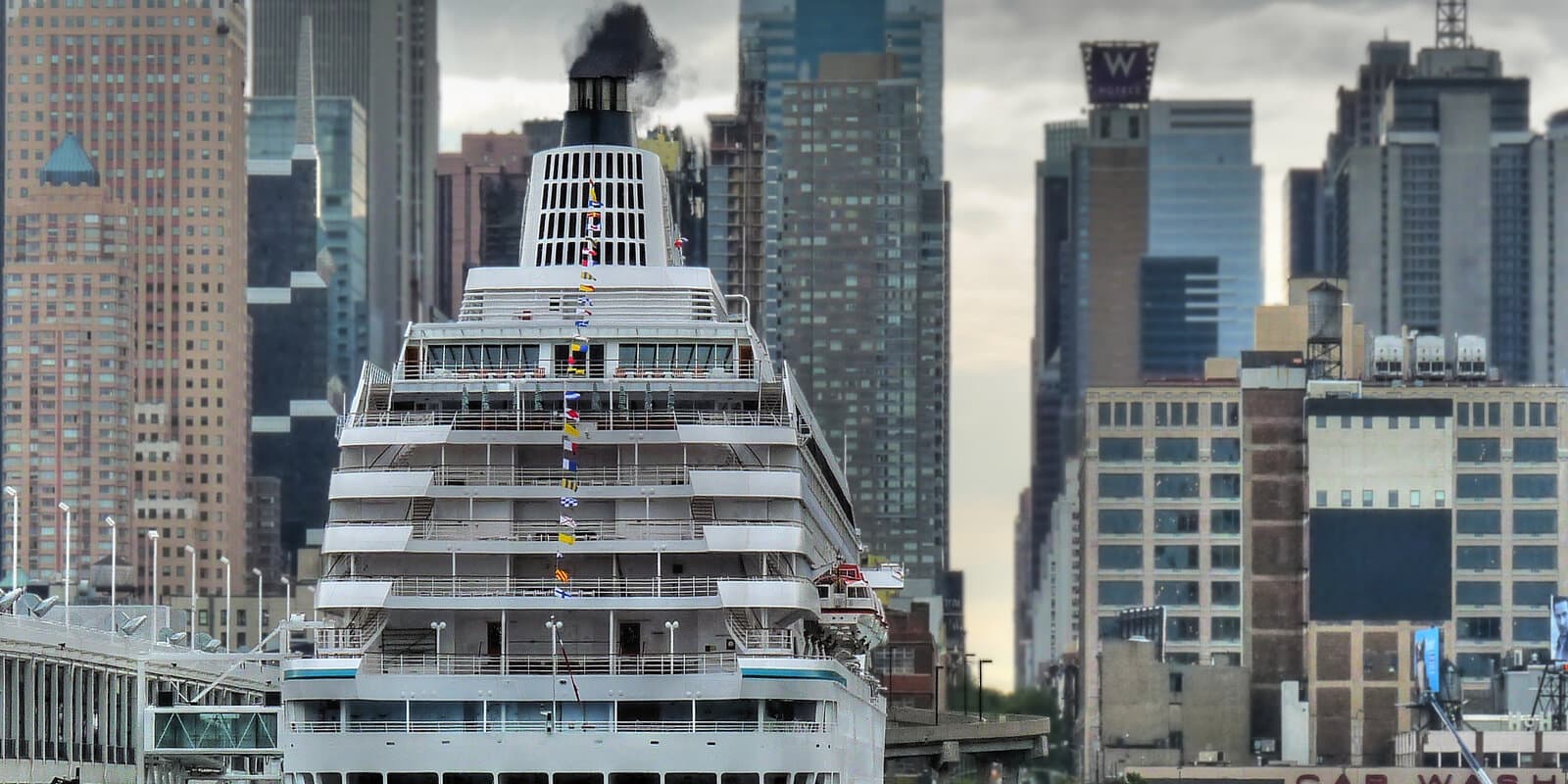 Crystal Symphony, a current Crystal Cruises ocean ship, docked in Manhattan — standing in for Crystal Grace until launch photography exists
