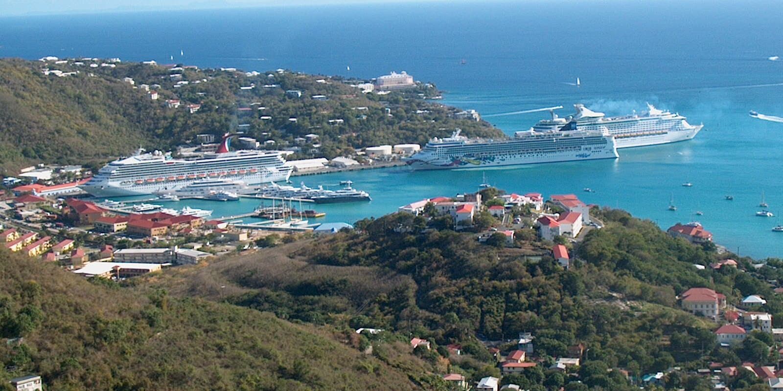 Cruise ships docked in Charlotte Amalie Harbor, St. Thomas, U.S. Virgin Islands