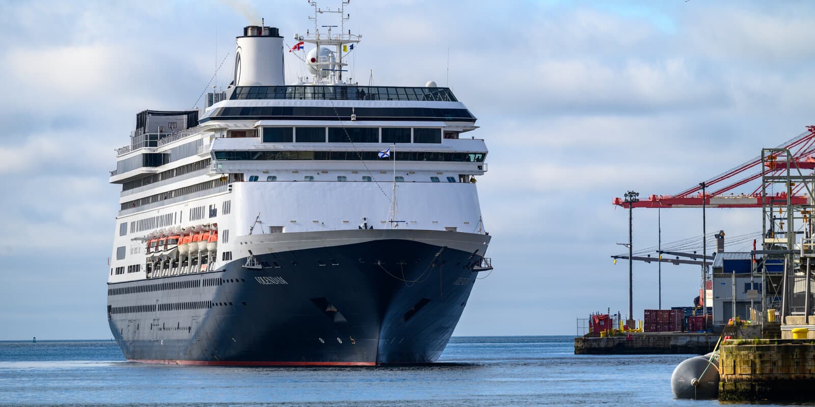 Holland America Line cruise ship MS Volendam arriving in port — the ship scheduled for the 2028 Grand World Voyage
