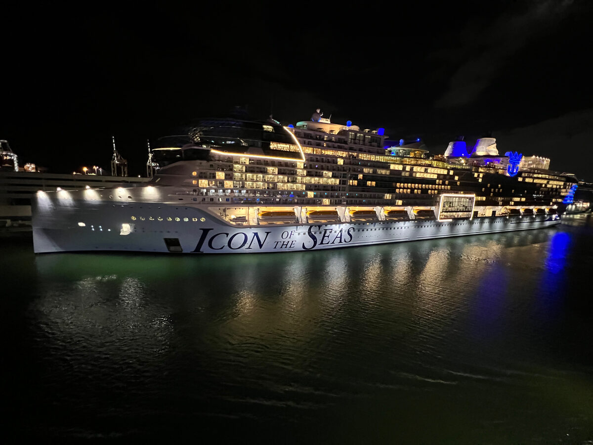 Royal Caribbean Icon of the Seas cruise ship exterior with distinctive neighborhood decks